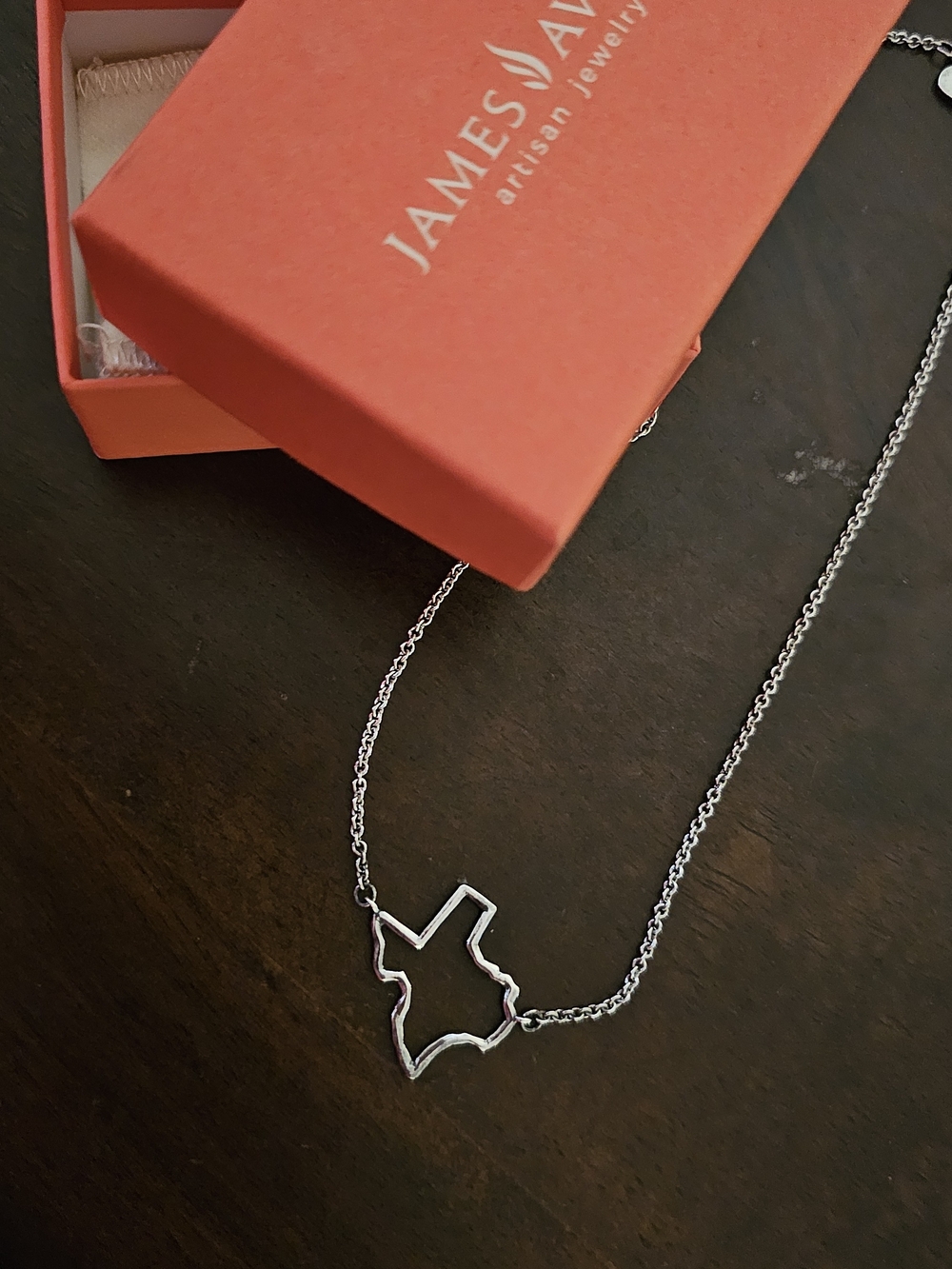 James Avery Silver Texas Outline Pendant Necklace with Coral Box